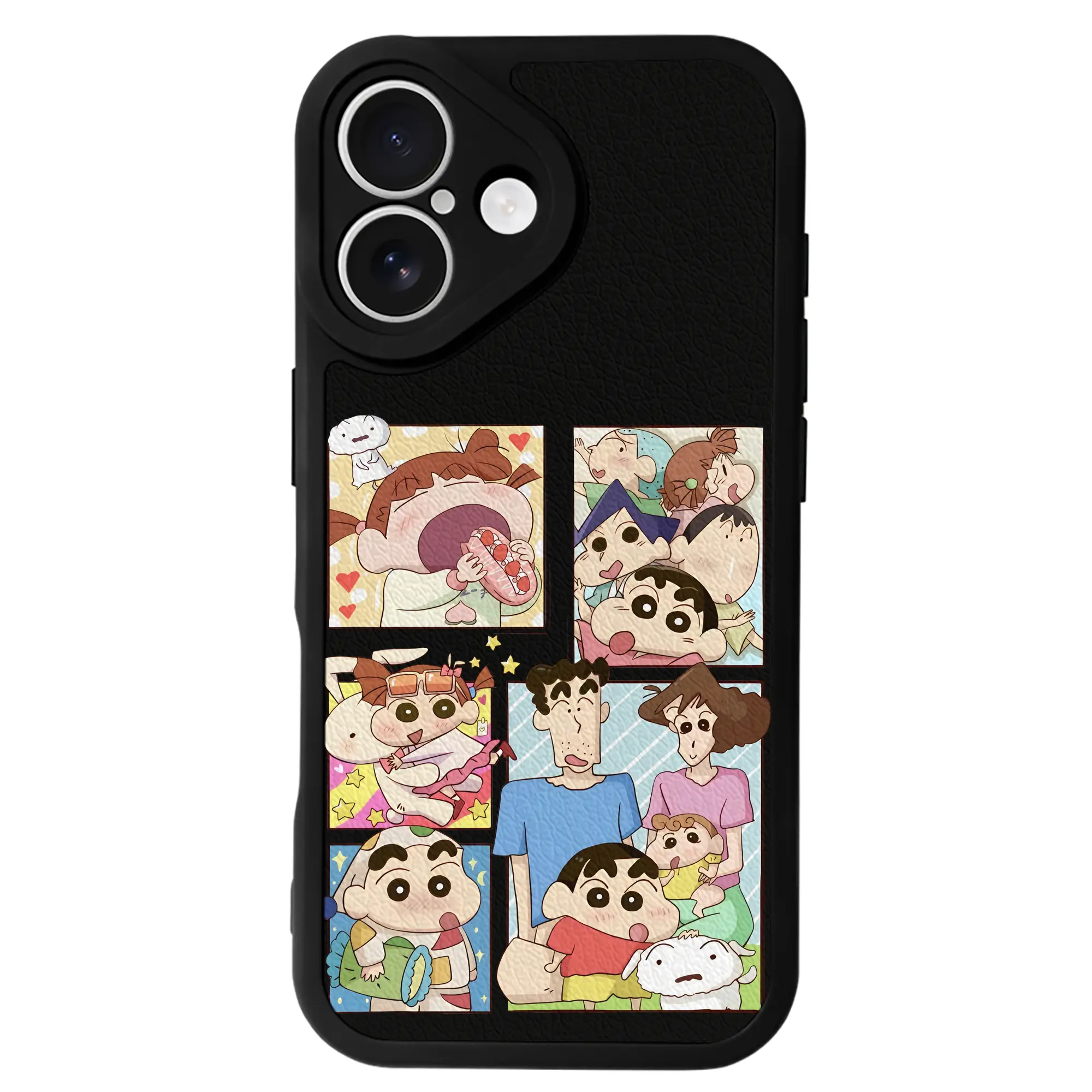 クレヨンしんちゃん グッズ 野原 しんのすけ - IPhone 16シリーズ対応 ・ シリコンスマホケース ・ レザー調 ・ 高精度フィット ・ 耐衝撃 ・ ワイヤレス充電対応 ・ 精密カット